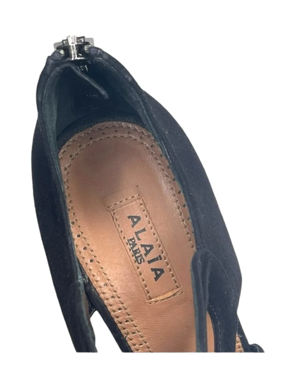 Alaia 𖦹 Cut Out Peep Toe Platform Stiletto Heel Sandals 𖦹 Black Suede 𖦹 37